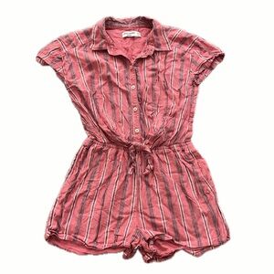 Abercrombie Kids Girls Striped Tie-Front Romper - Pink/Rust - Size 11/12